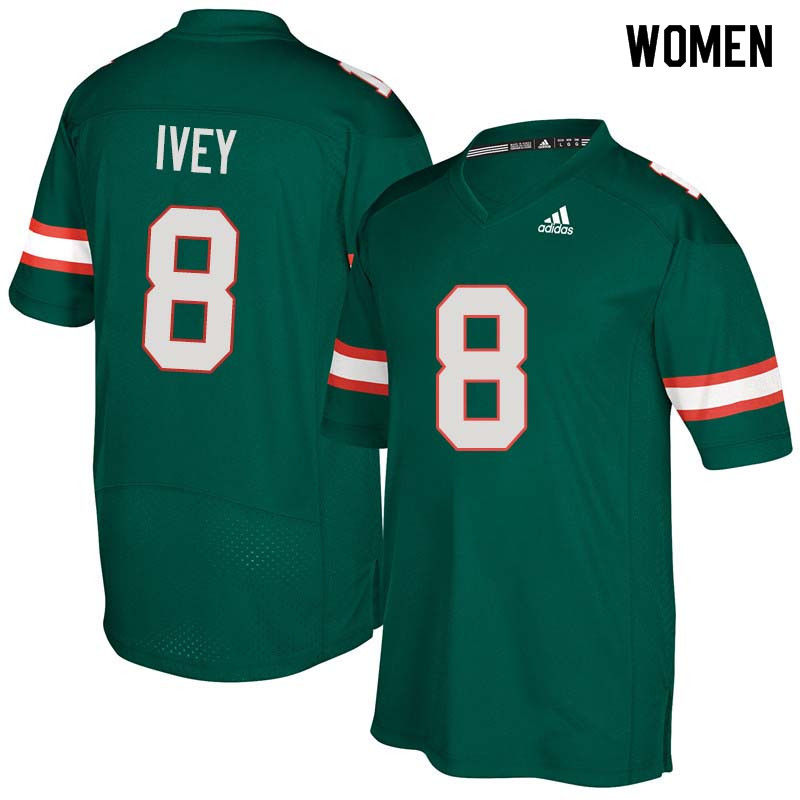 Women Miami Hurricanes #8 DJ Ivey College Football Jerseys Sale-Green - Click Image to Close